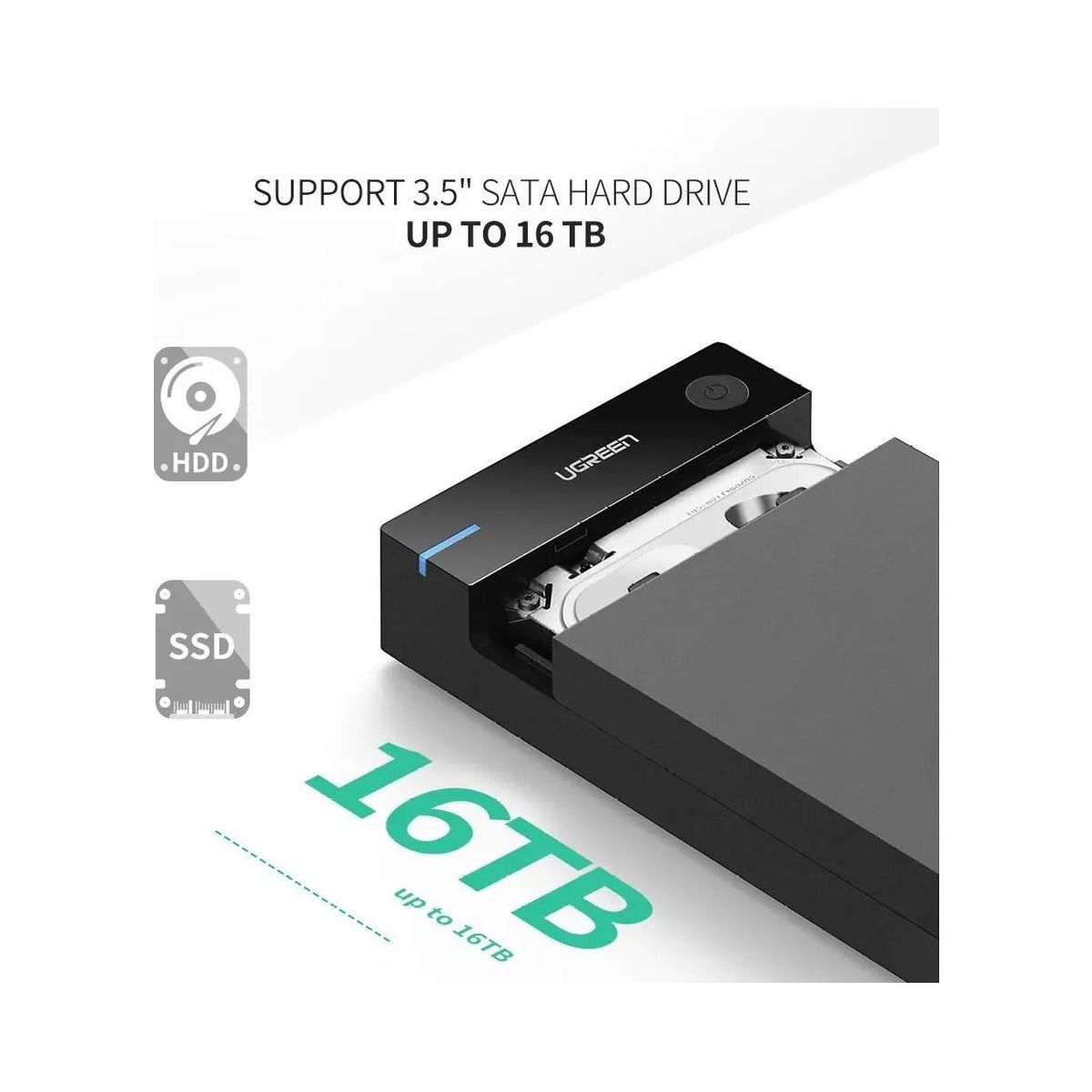 UGREEN - Case para Disco Duro 2.5" / 3.5" SATA USB 3.0 con Fuente de Poder HDD/SSD - 50423