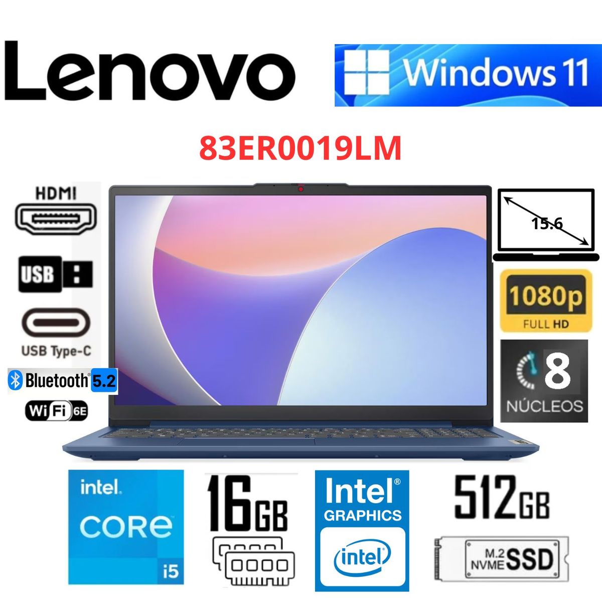 LENOVO - Laptop Lenovo IdeaPad Slim 3 15IAH8 15.6" FHD Intel Core i5-12450H 16GB RAM 512GB SSD