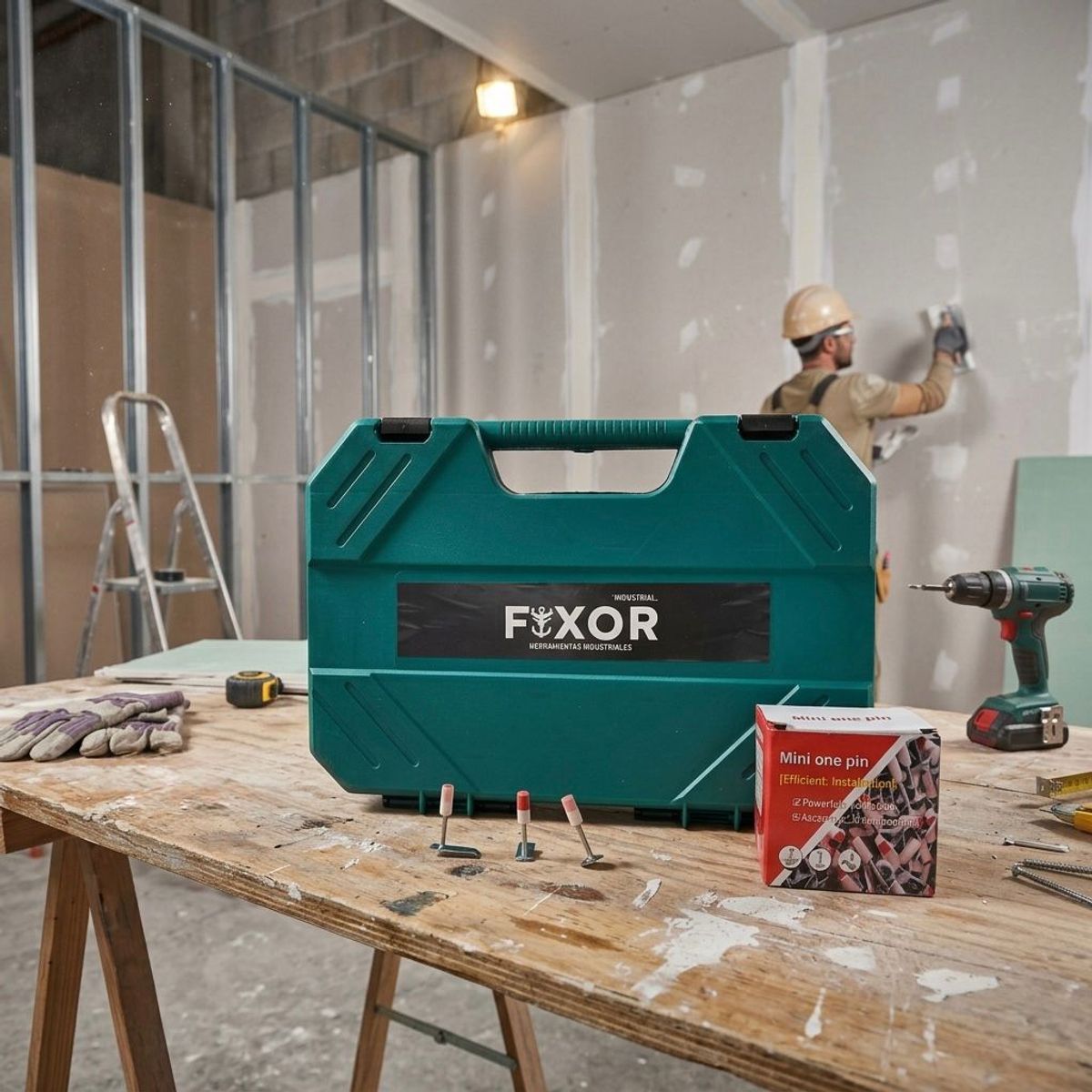 GENERICO - PISTOLA DE DRYWALL DE ALTO IMPACTO INCLUYE 100 CLAVOS (FIXOR INDUSTRIAL)