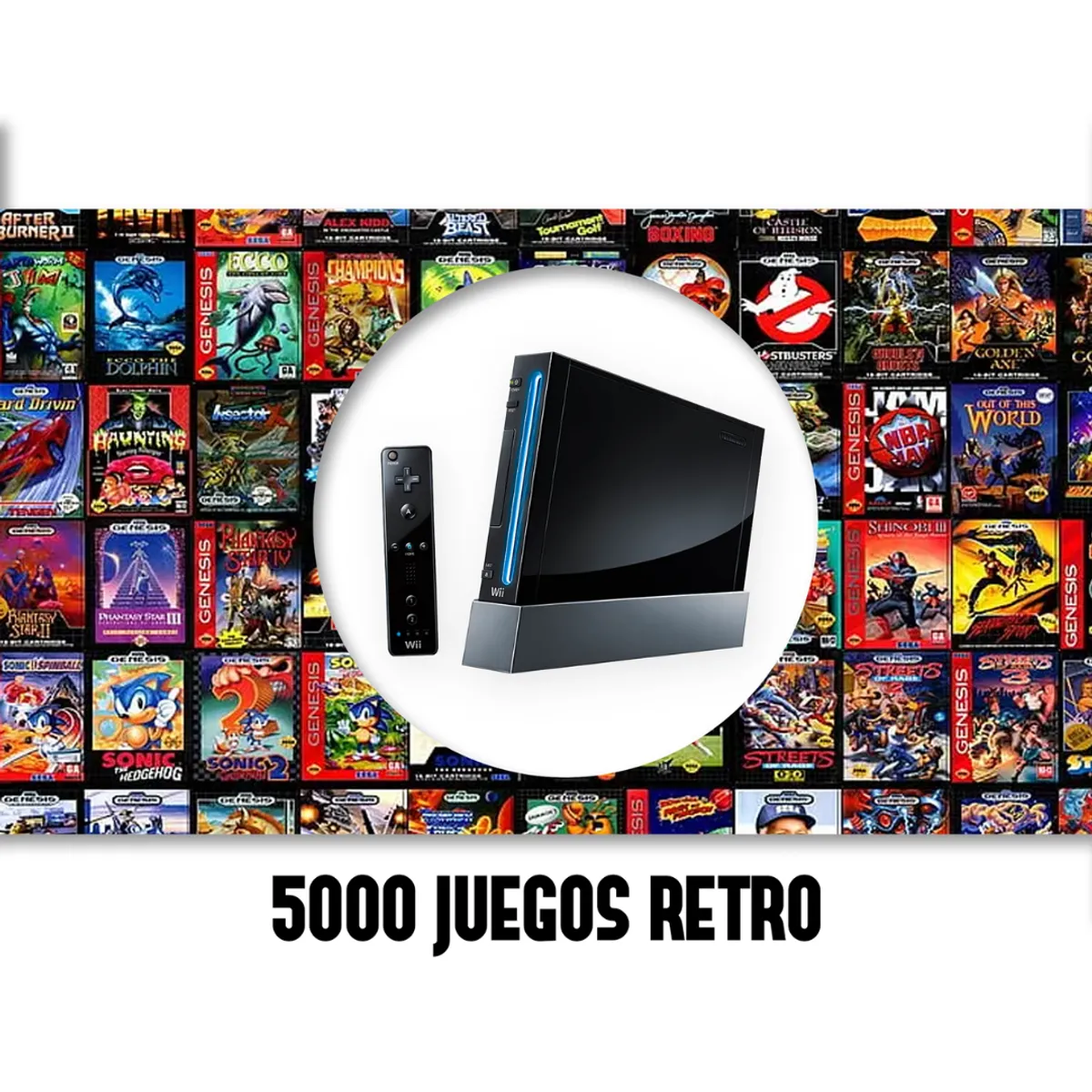 NINTENDO - Consola Nintendo Wii Negro Reacondicionada + 5000 Juegos Retro