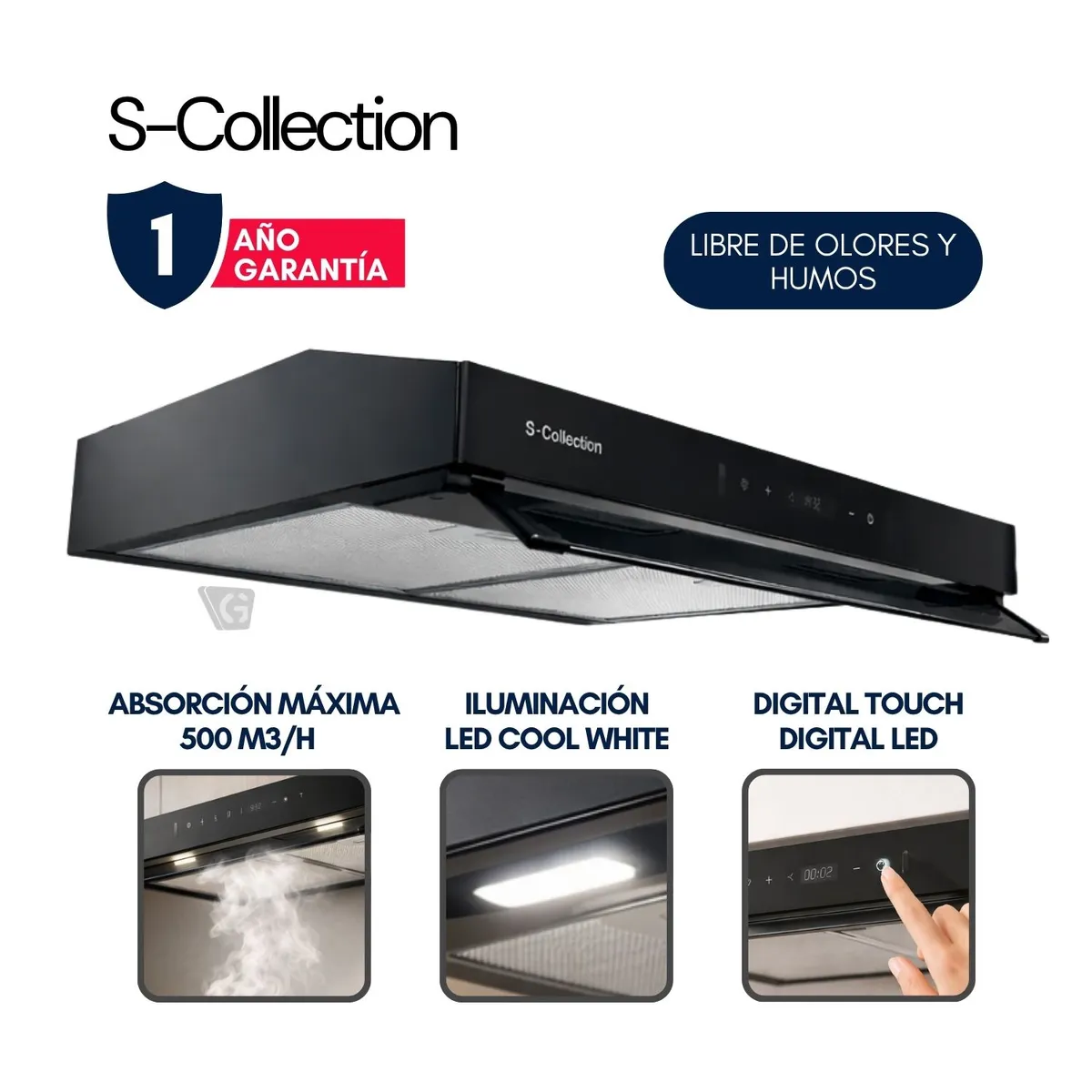 Campana Extractora Slim Black Touch Free S-Collection 60cm  TURE18C0V2, marca Sole - Foto Principal