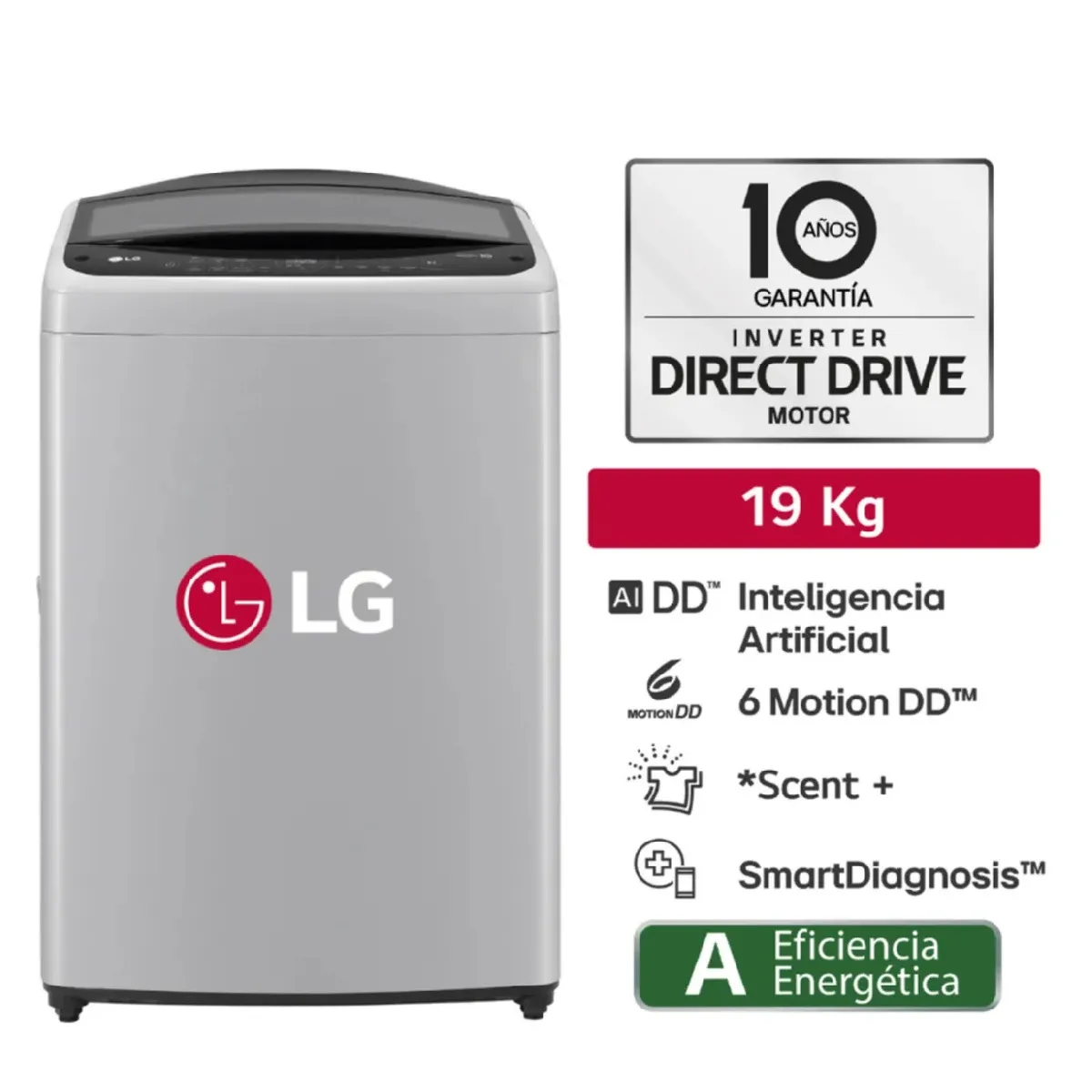 LG - LAVADORA LG 19 KG CARGA SUPERIOR CON AI DD GRIS WT19DV6T