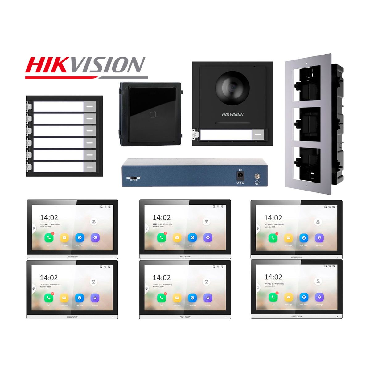 Hikvision - Frente de Videoportero Hikvision DS-KD8003 Cámara 2MP Botón Llamada 6 Pantallas Lector