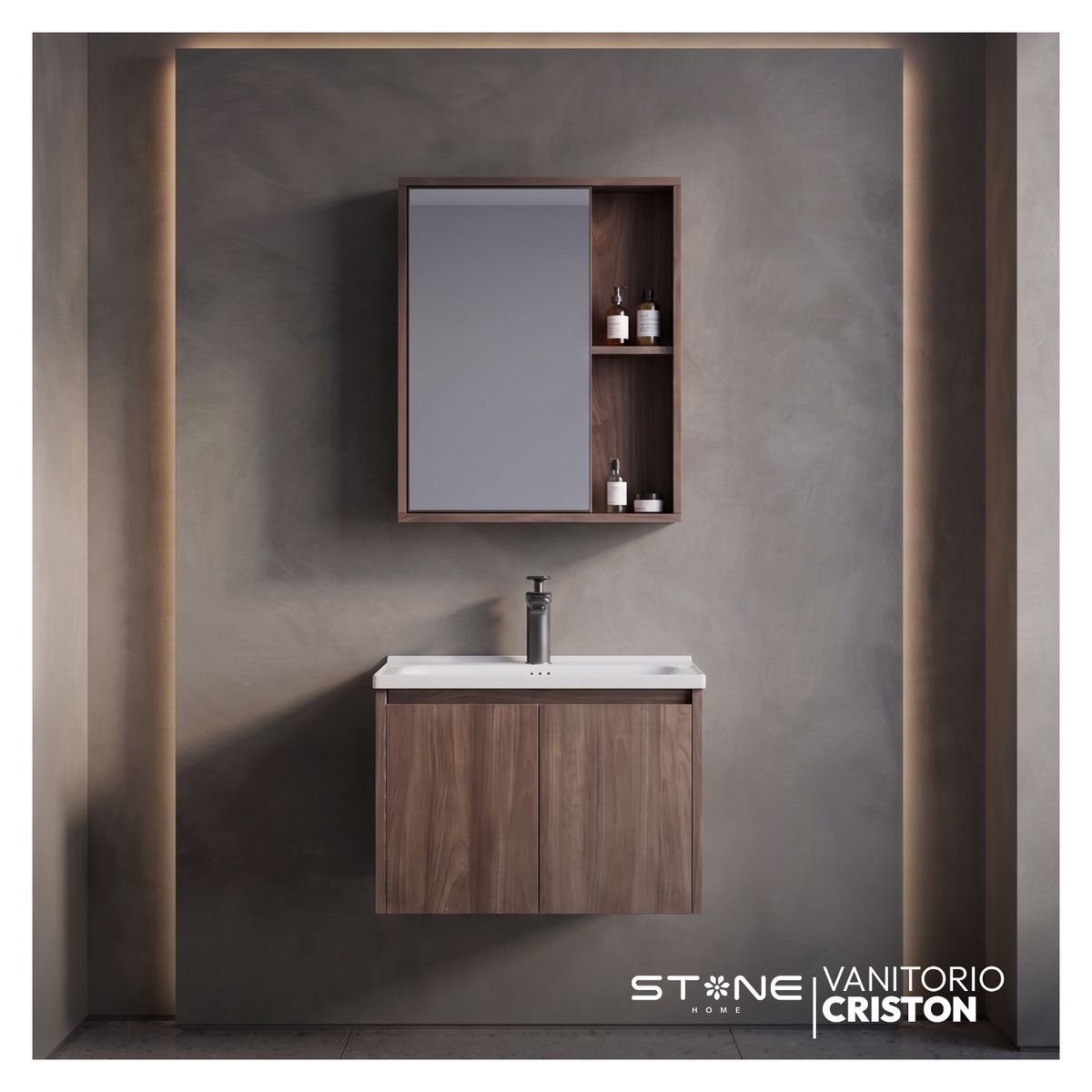 STONE - VANITORIO MINIMALISTA CRISTON MARRON MADERADO STONE