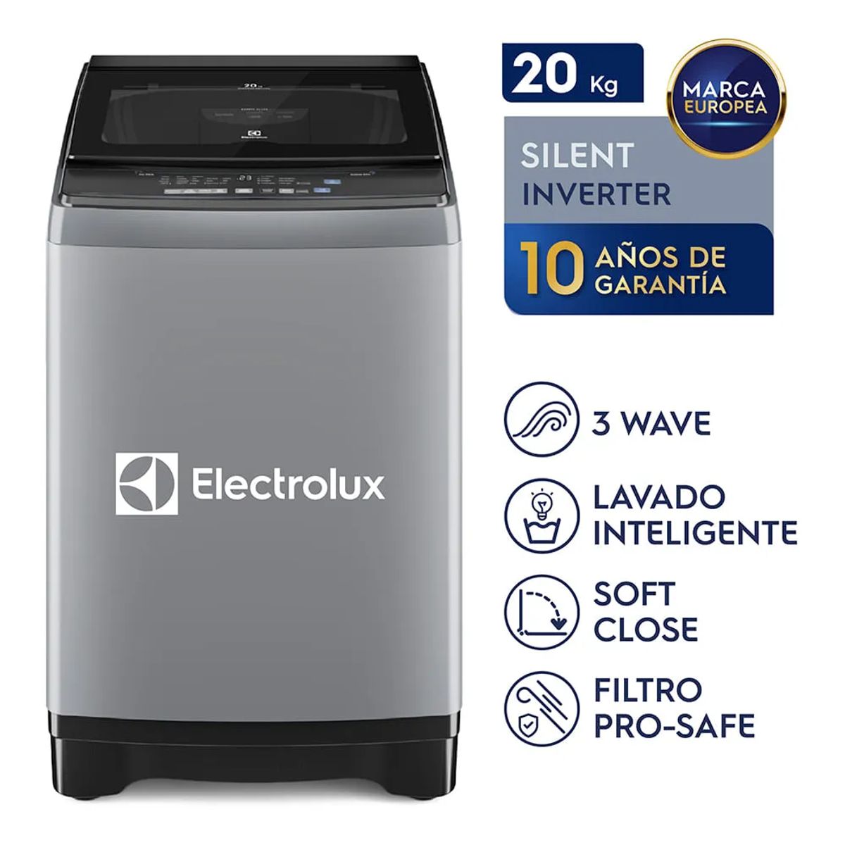 ELECTROLUX - Lavadora Carga Superior 20 kg Silent Inverter Gris Electrolux EWIJ20F2XSYG