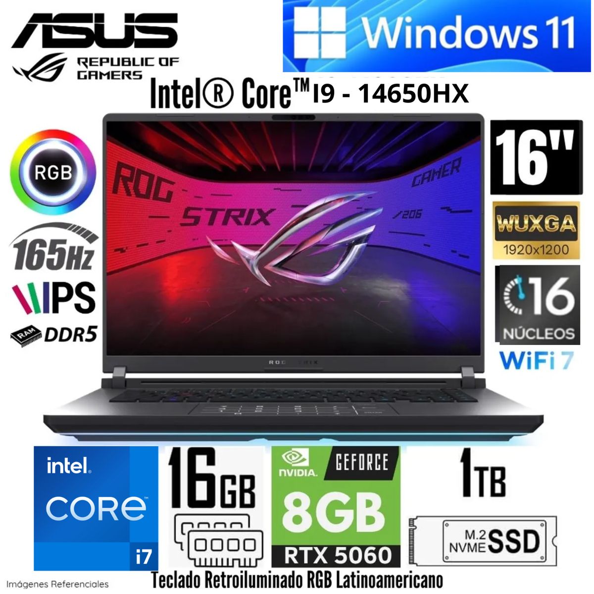 ASUS - Laptop Gamer ASUS ROG STRIX G16 G615JMR-AS74 GAMING Core™ i7-14650HX 1TB SSD 16GB 16