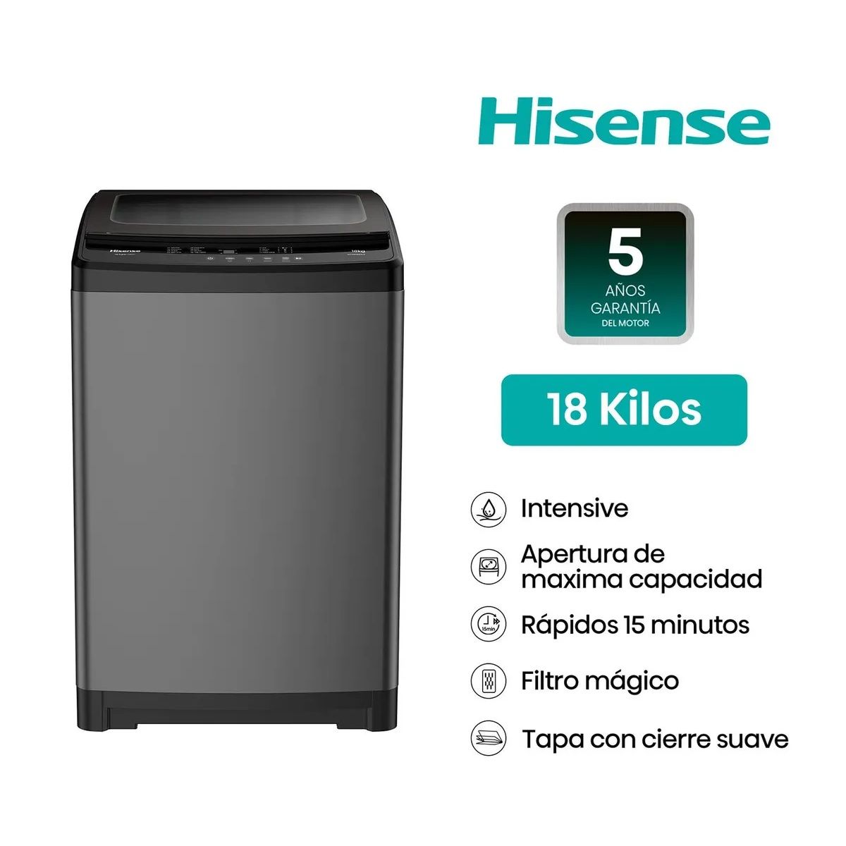 HISENSE - LAVADORA CARGA SUPERIOR 18KG WT3W1823UT INOX