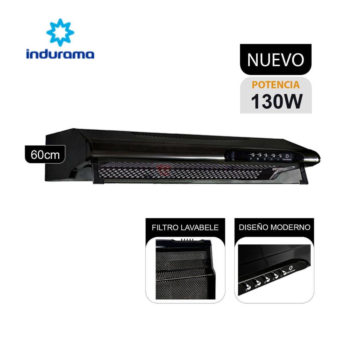 INDURAMA - Campana Extractora Indurama CEI-602NE 60 cm – Negro