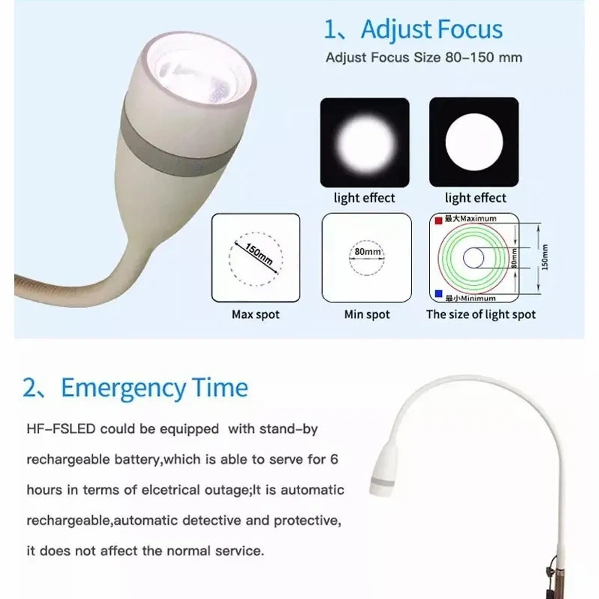 GENERICO - Lámpara de Examen Médico LED 50000 Lux Rodable con Cuello Flexible