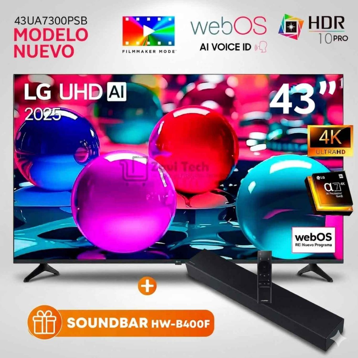 LG - Televisor Lg 43 Pulg Ultra HD 4K AI ThinQ 43UA7300PSB Modelo 2025 + Soundbar Samsung HW-B400F