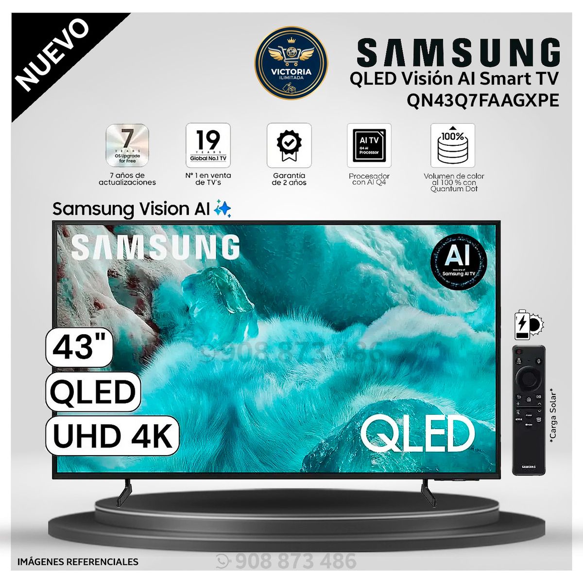 SAMSUNG - Televisor Samsung 43 Pulg. QLED Smart UHD 4K Vision Ai QN43Q7FAAGXPE Modelo NUEVO