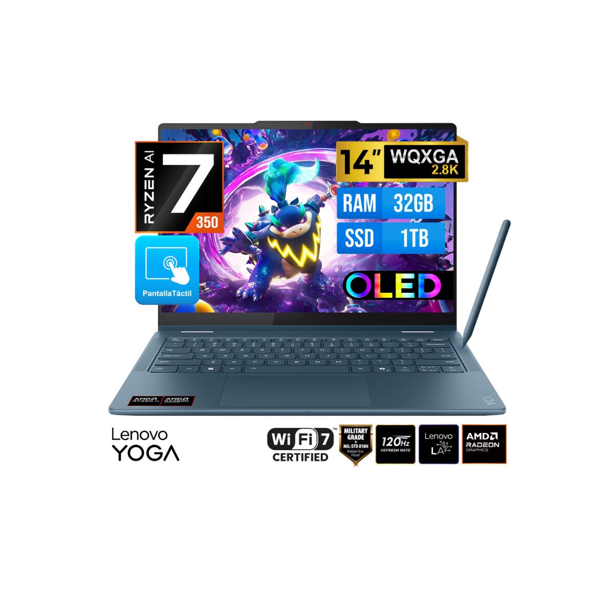 LENOVO - LAPTOP LENOVO YOGA 7 2-En-1 14" WQXGA+ OLED TACTIL RYZEN AI 7 350 RAM 32GB Disco 1TB SSD FreeDOS