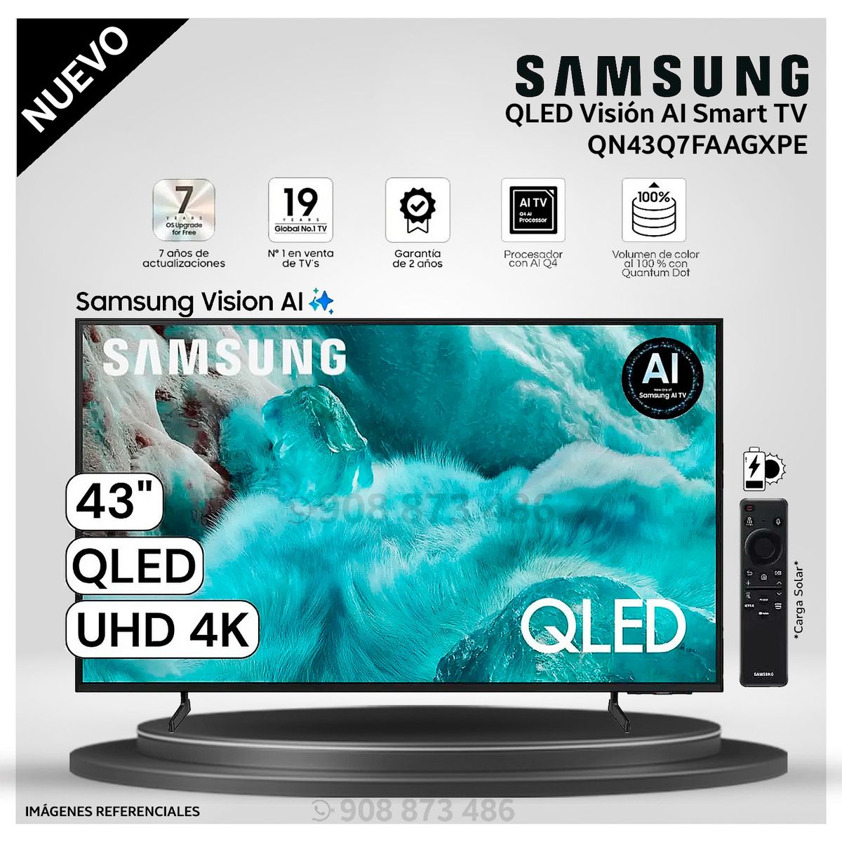 SAMSUNG - Televisor Samsung 43 Pulg. QLED Smart UHD 4K Vision Ai QN43Q7FAAGXPE Modelo NUEVO