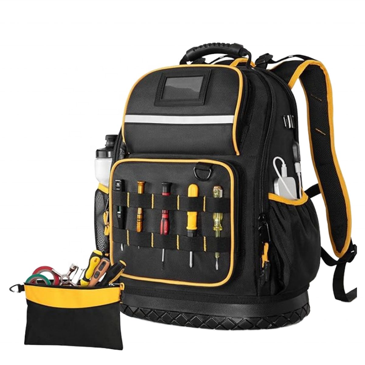 GENERICO - Mochila Para Herramientas Resistente Multiples Bolsillos Portalaptop USB Base Rígida Construccion