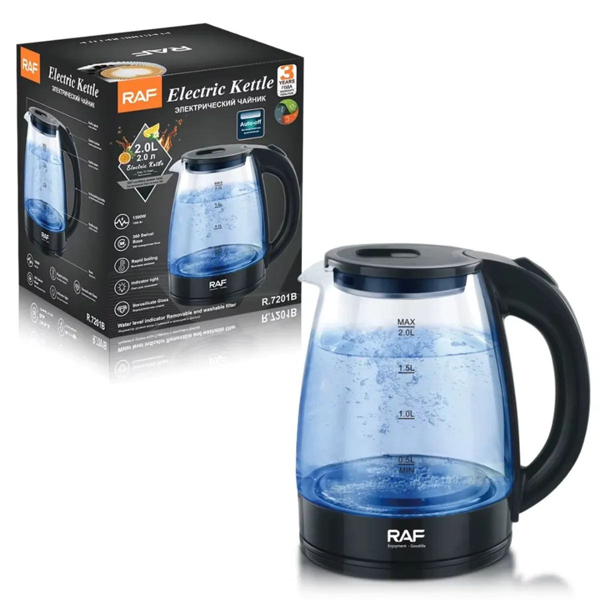 GENERICO - Jarra Hervidor de Agua Eléctrico RAF 2 Litros de Vidrio