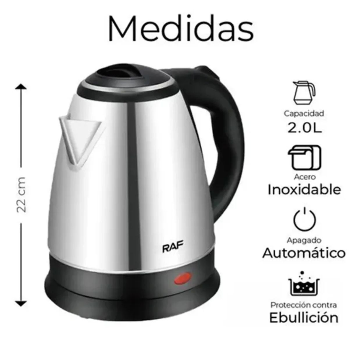 GENERICO - Hervidor 2 Litros Acero Inoxidable de 1500W RAF - R.7816