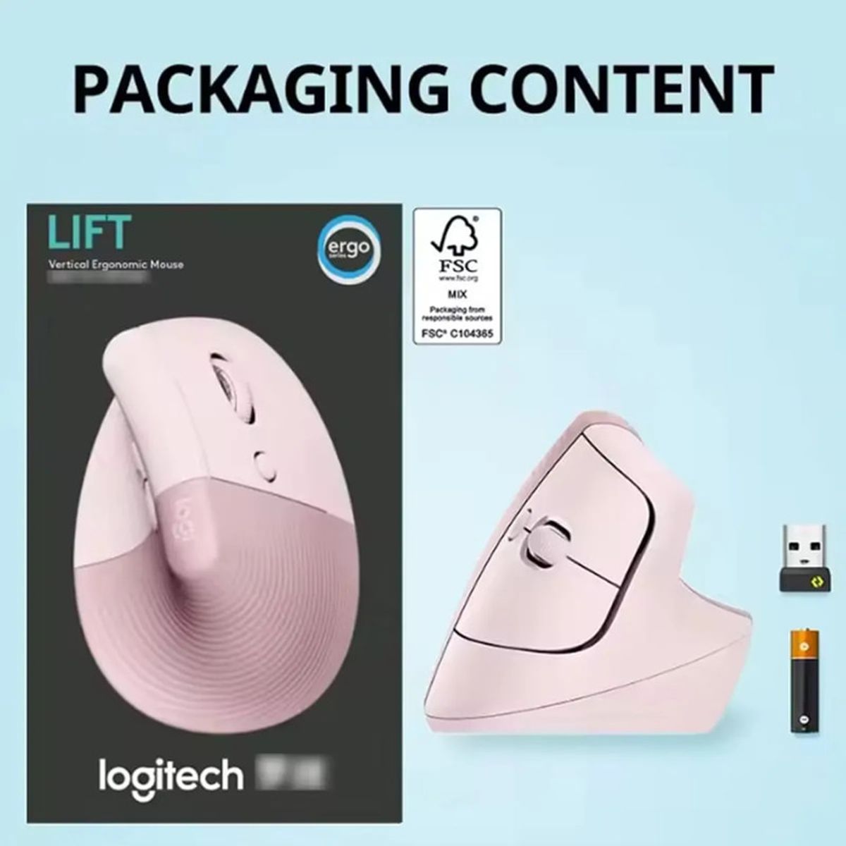 LOGITECH - Mouse Gamer Inalambrico Logitech Lift Vertical Lightspeed-pink