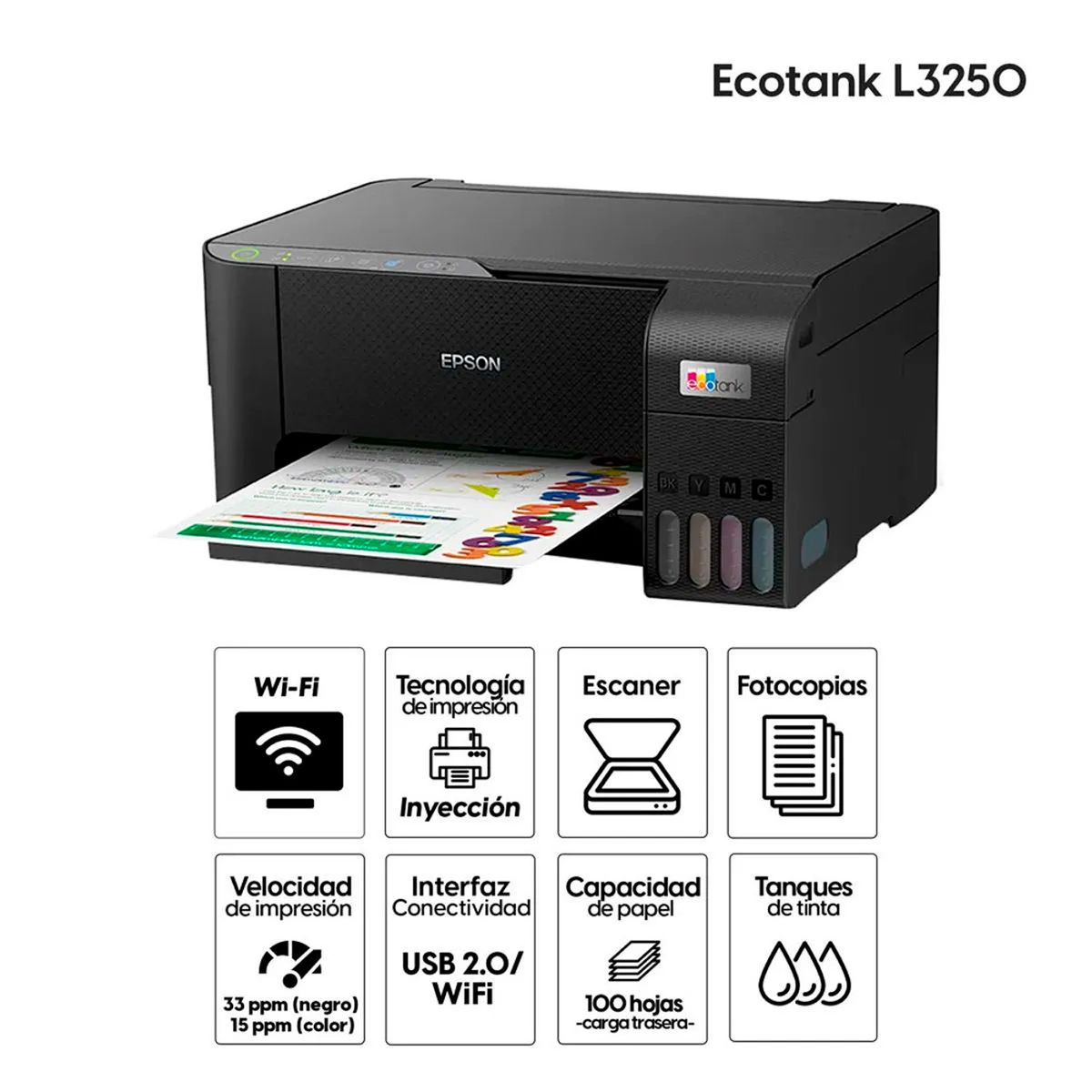 EPSON - Impresora EPSON Multifuncional EcoTank L3250 Wi-Fi 3 en 1