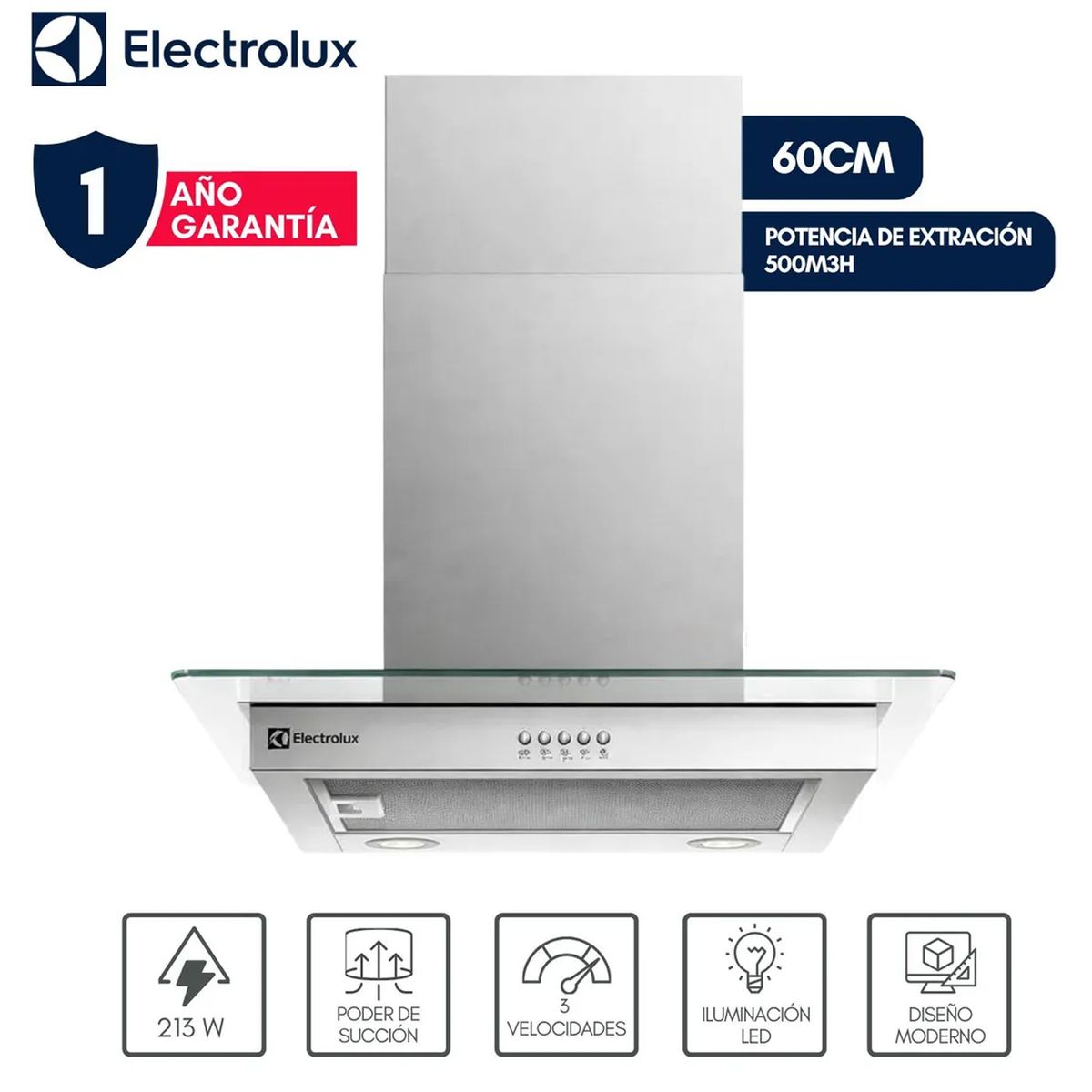 Electrolux - Campana de Pared 60cm Efficient Acero Inoxidable CE6VX Electrolux