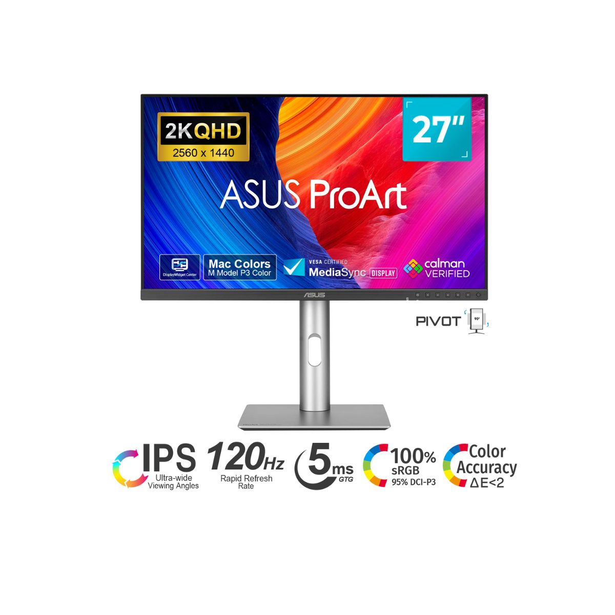 ASUS - MONITOR ASUS PROART 27" PA278QGV GEN 2 IPS 2K QHD120HZ 5ms PIVOT DP HDMI Parlante Integrado