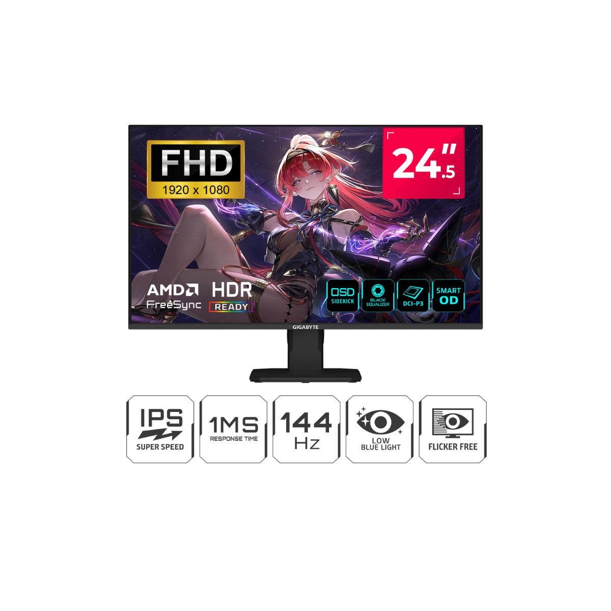 GIGABYTE - MONITOR GAMER GIGABYTE GS25F14 24.5" FHD IPS  144HZ 1MS HDMI DP