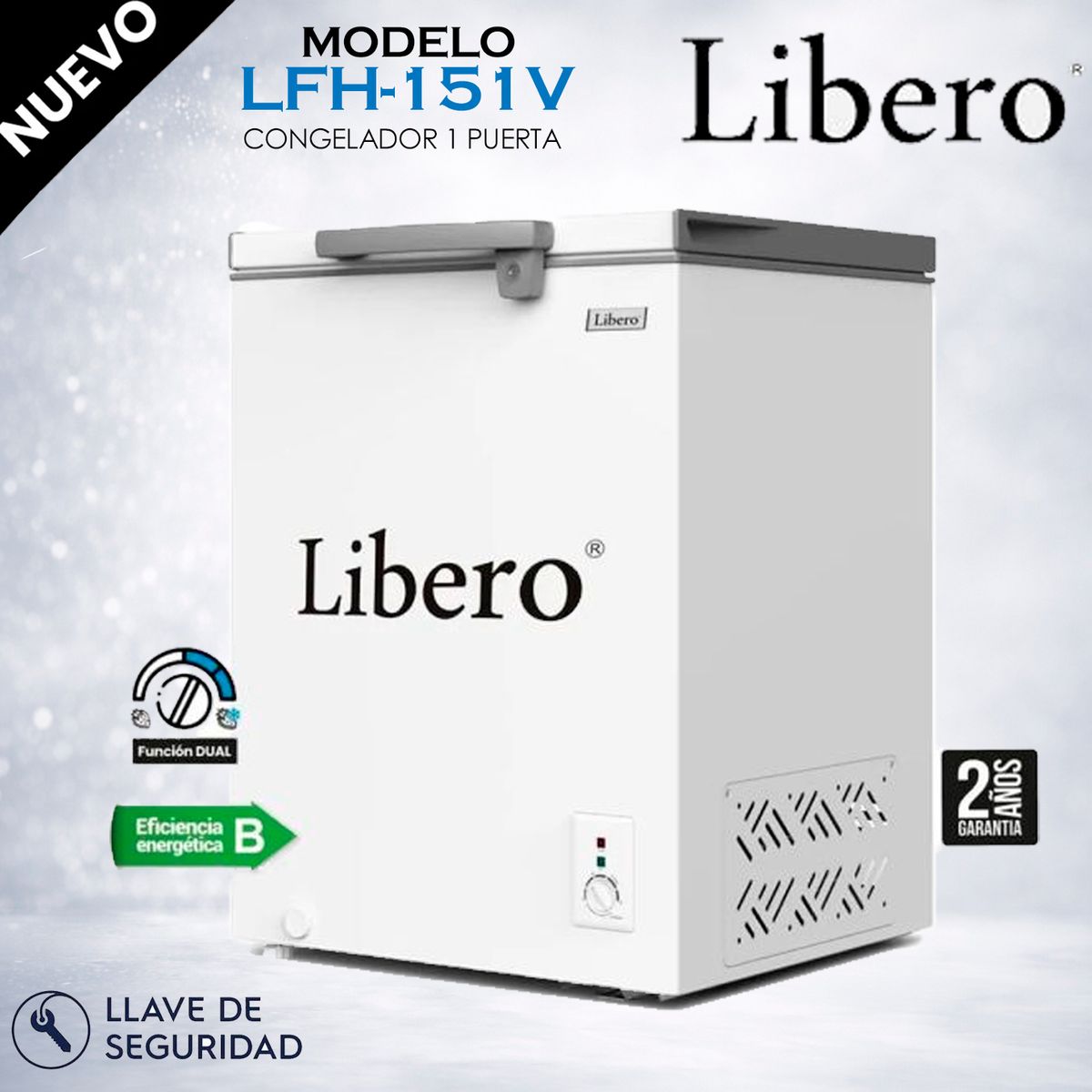 LIBERO - LFH-151V - Congelador Horizontal Con Puerta de Vidrio Interna 142L Blanca Libero