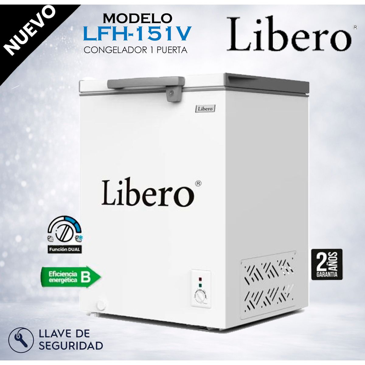 LIBERO - LFH-151V - Congelador Horizontal Con Puerta de Vidrio Interna 142L Blanca Libero