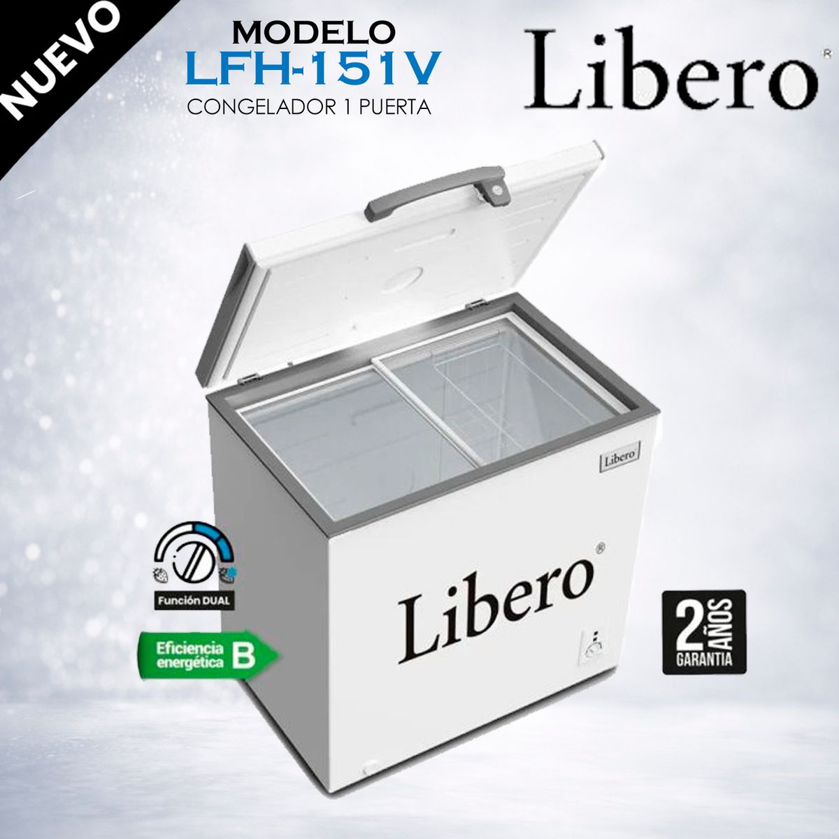 LIBERO - LFH-151V - Congelador Horizontal Con Puerta de Vidrio Interna 142L Blanca Libero