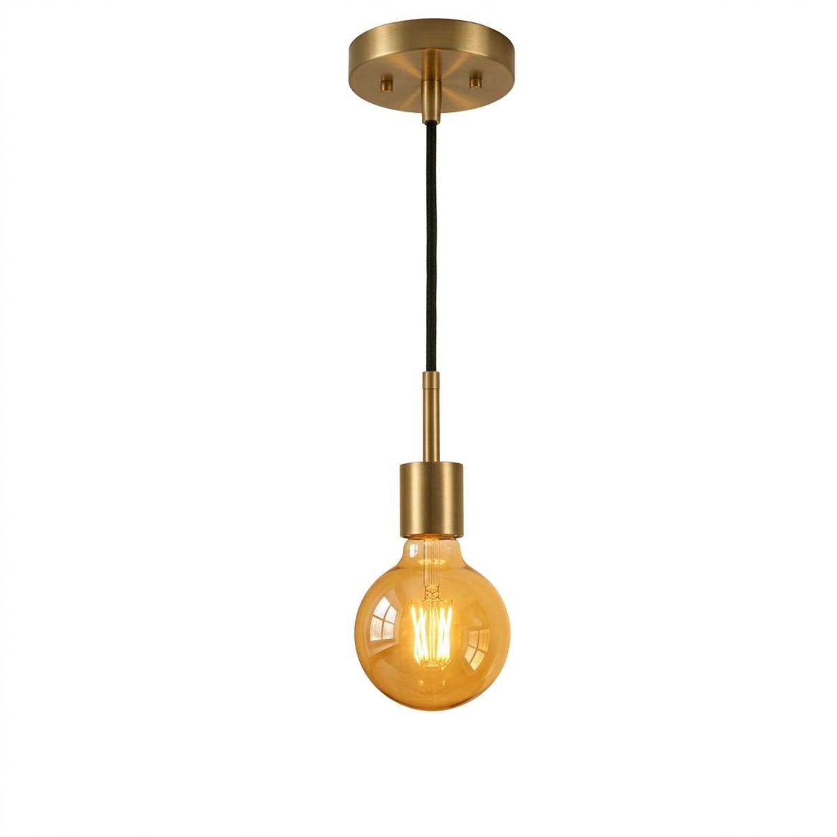 CEMLIGHTING - Set Lámpara Colgante Vintage Oro Canopla D12cm 1.2 Metros Largo + Foco LED Bola G95 8W Luz Cálida