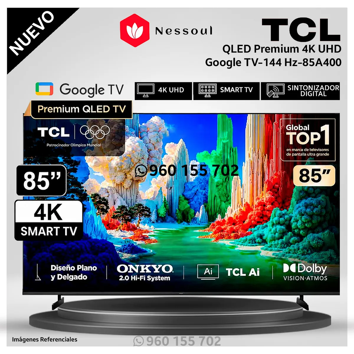 TCL - Televisor TCL 85" Qled Premium 85A400 4k Ultra HD Google TV - 144 Hz - Modelo Nuevo