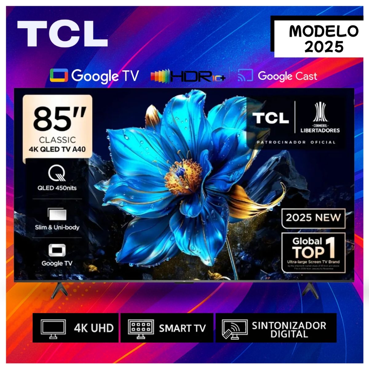TCL - Televisor TCL QLED 85"  Pulg.  UHD 4K Google TV 85A400 Smart TV - Negro