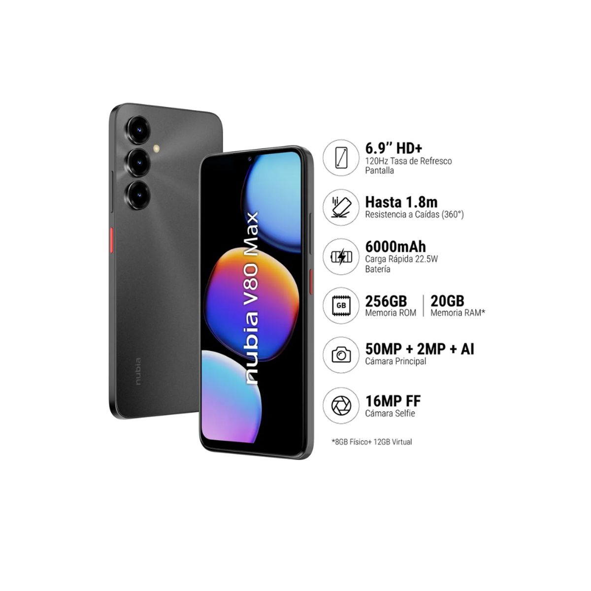 ZTE - CELULAR NUBIA V80 MAX 4GB+256GB - NEGRO REGISTRADO