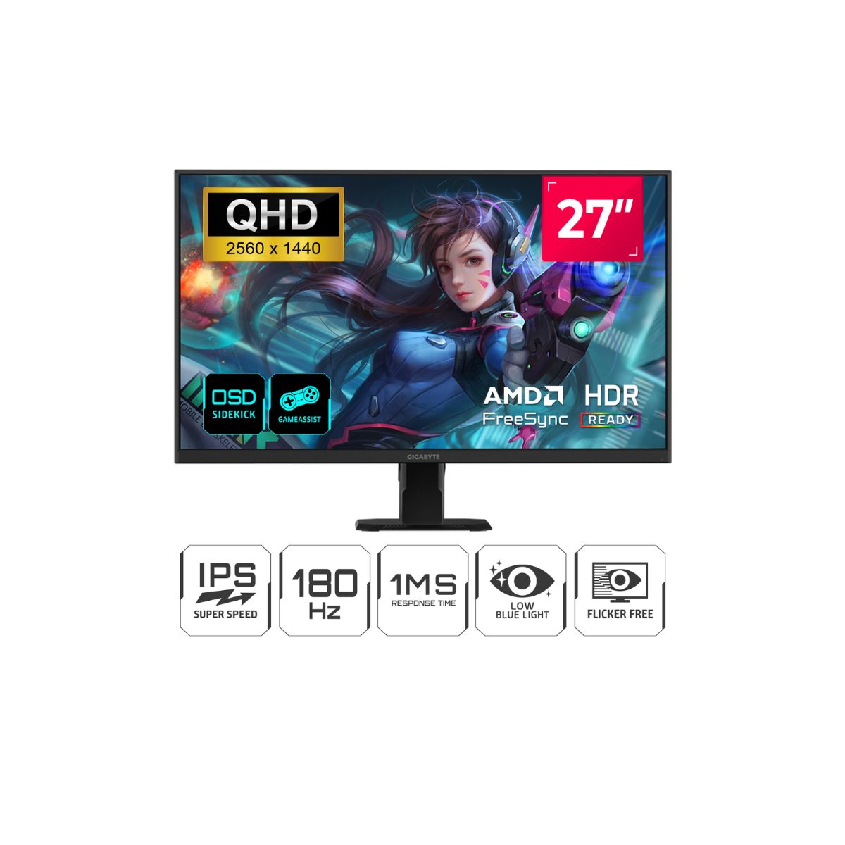 GIGABYTE - MONITOR GIGABYTE GS27QA 27 QHD 2560x1440 180HZ 1MS HDMI DP FREESYNC