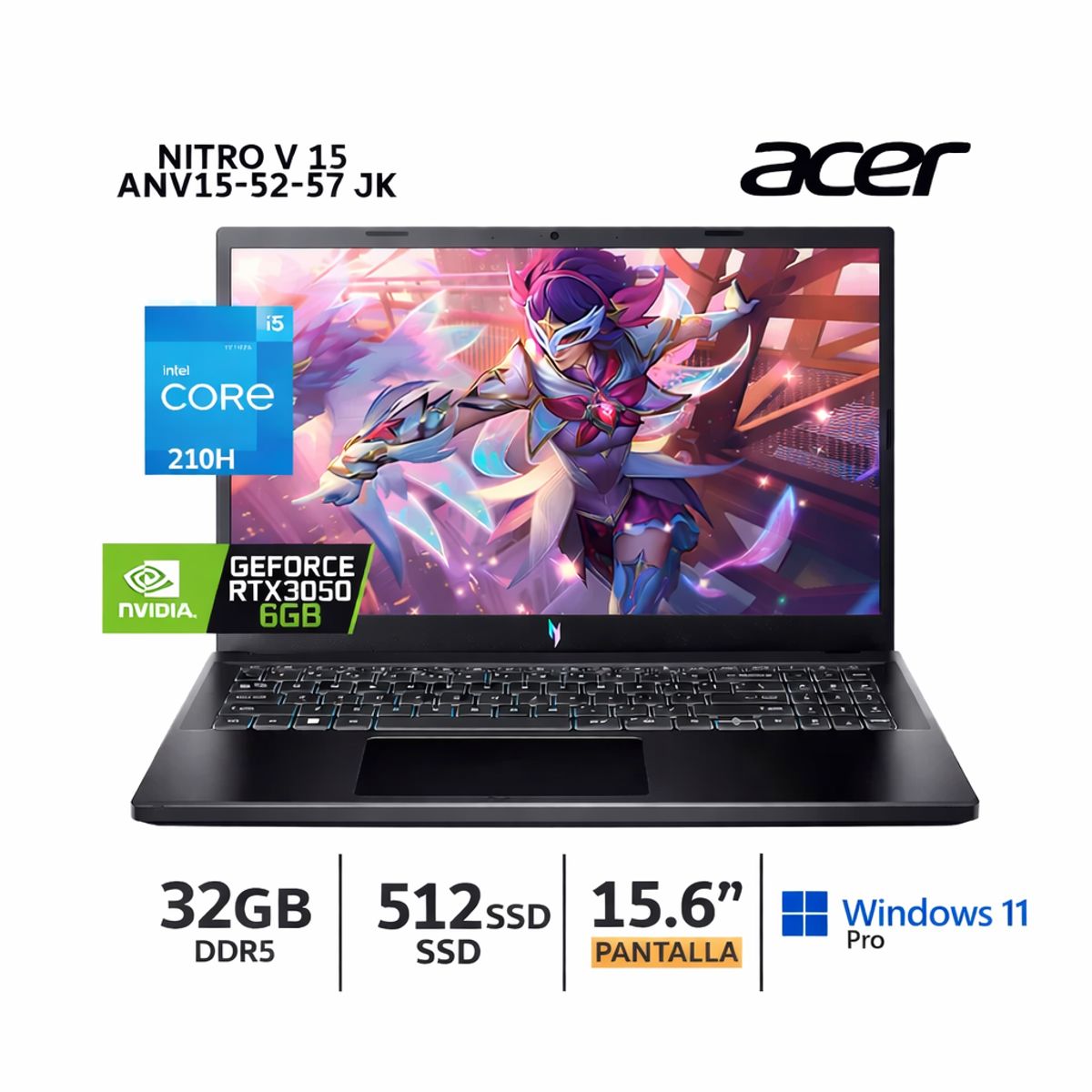 ACER - Acer Nitro V15 RTX 3050 6GB 32GB RAM W11 165Hz Laptop Gamer Potente