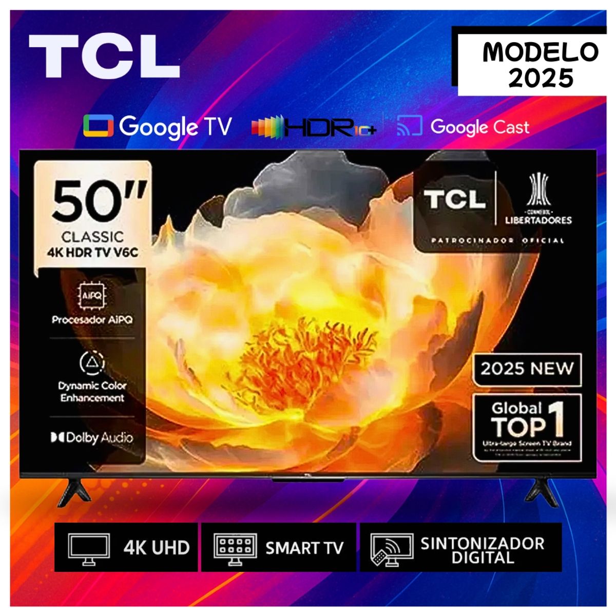TCL - Televisor TCL LED 50"  Pulg.  UHD 4K Google TV 50V6C Smart TV - Negro