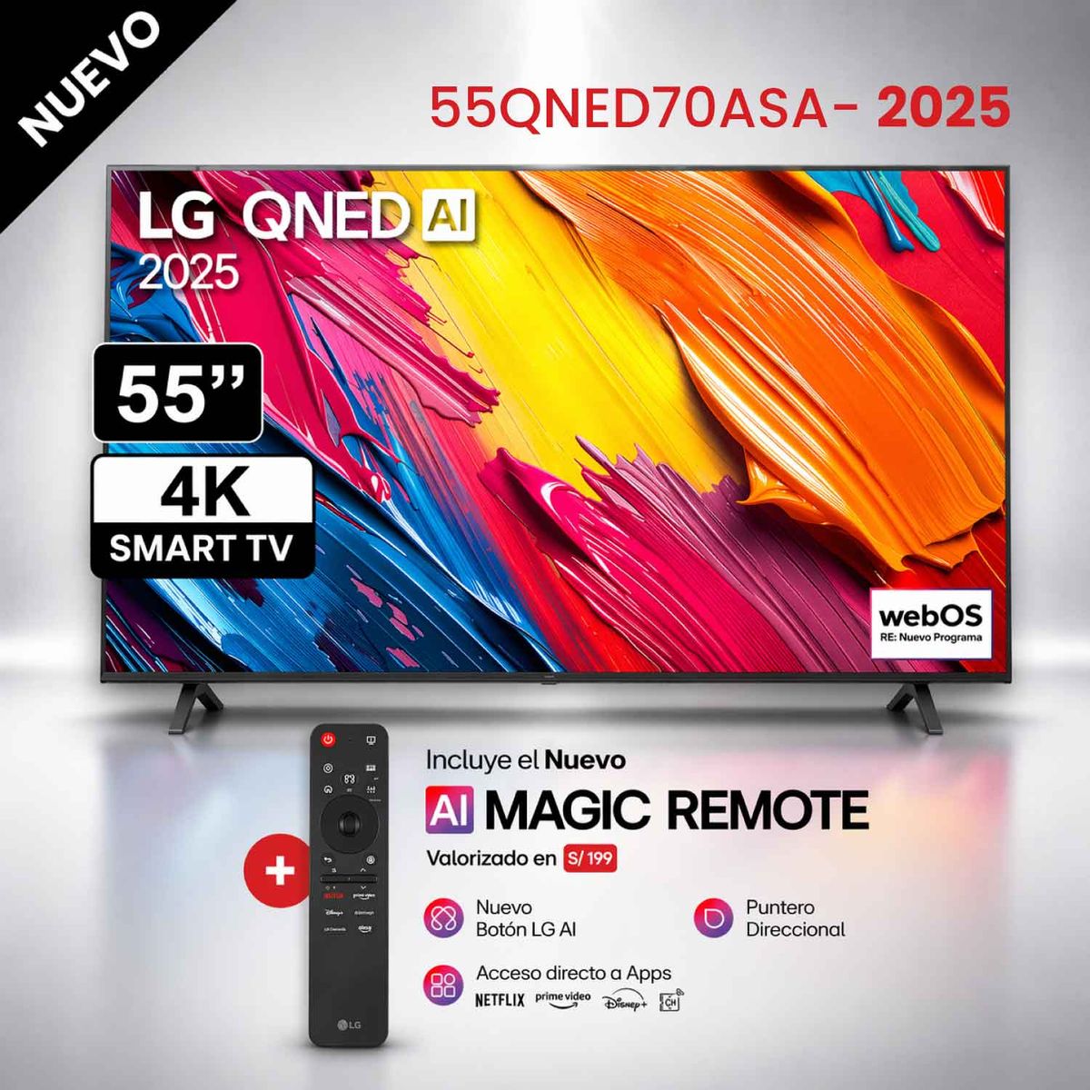 LG - Televisor LG 55" 55QNED70ASA 2025 QNED 4K webOS Negro