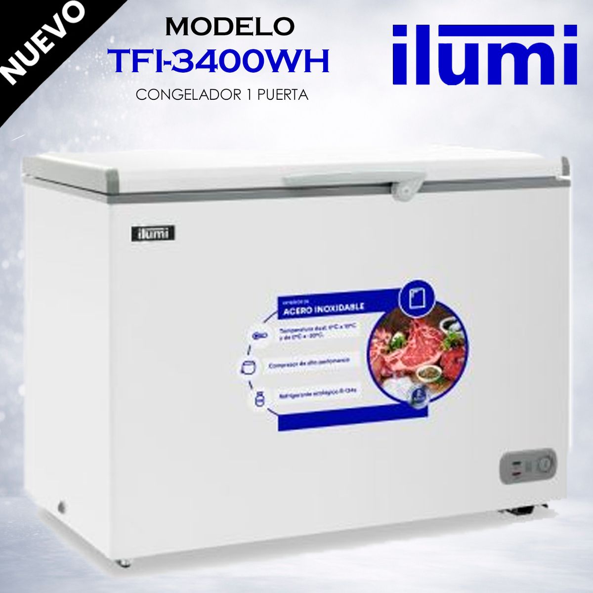 ILUMI - TFI-3400WH - Congelador Horizontal Con Tina De Acero Inoxidable 340Lt Blanco Ilumi