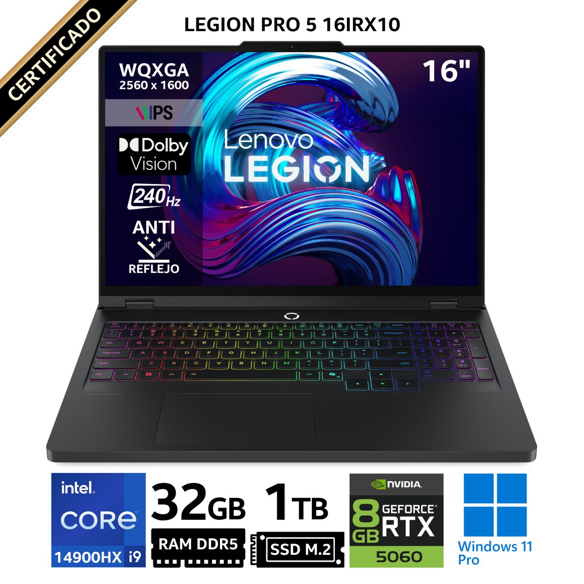 LENOVO - Laptop Lenovo LEGION PRO 5 16IRX10 16” WQXGA, Core i9 14900HX, RAM 32 GB, SSD 1 TB, RTX 5060, Win 11