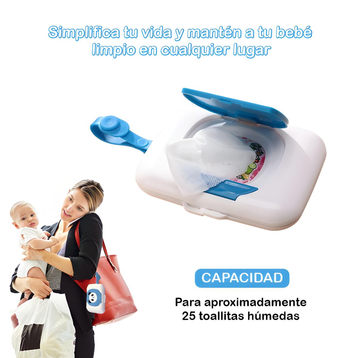 BABY - Estuche Porta Toallitas Húmedas Bebé AZUL - Portátil y Reutilizable