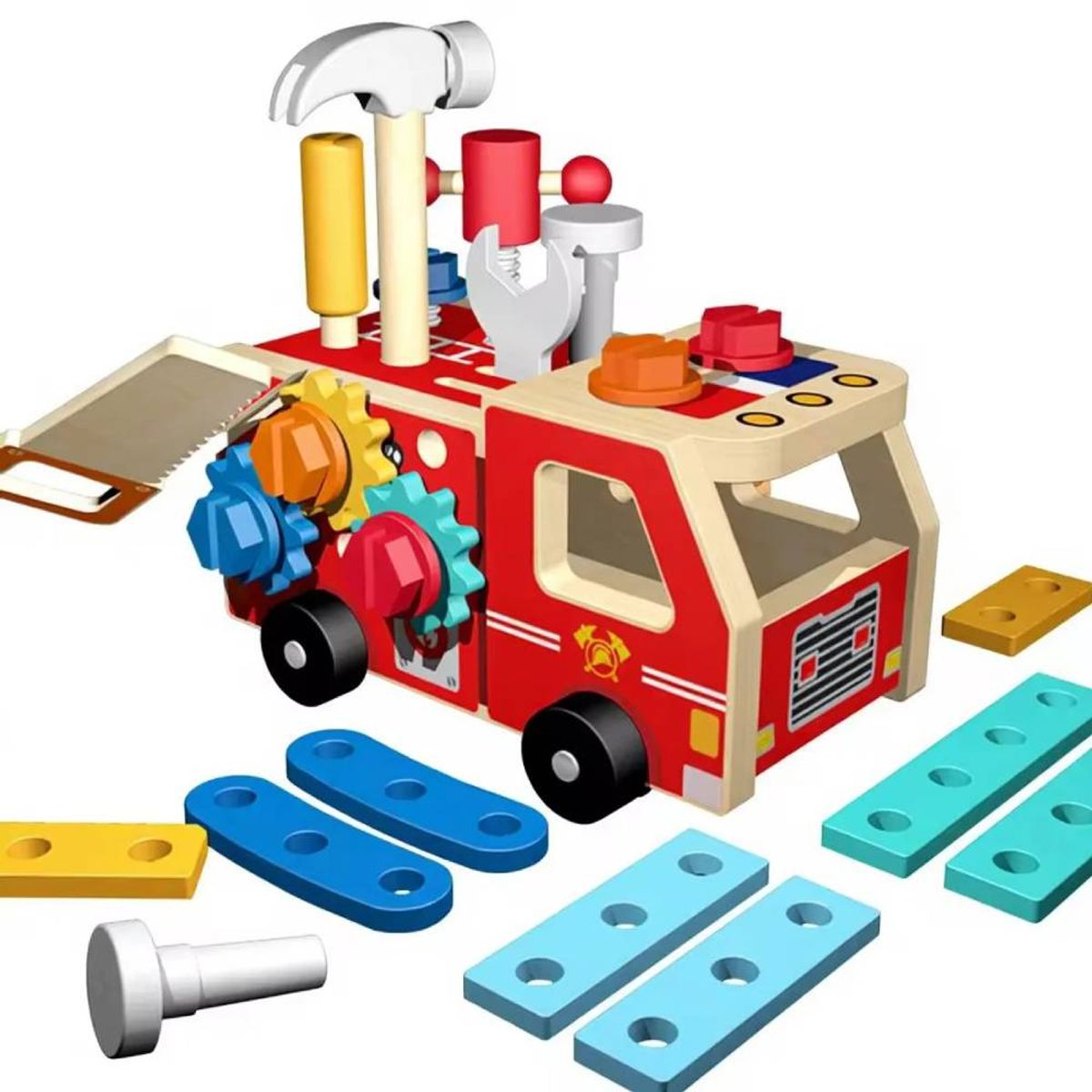 GENERICO - Carro de Bombero con Herramientas Didáctico Montessori para Niños