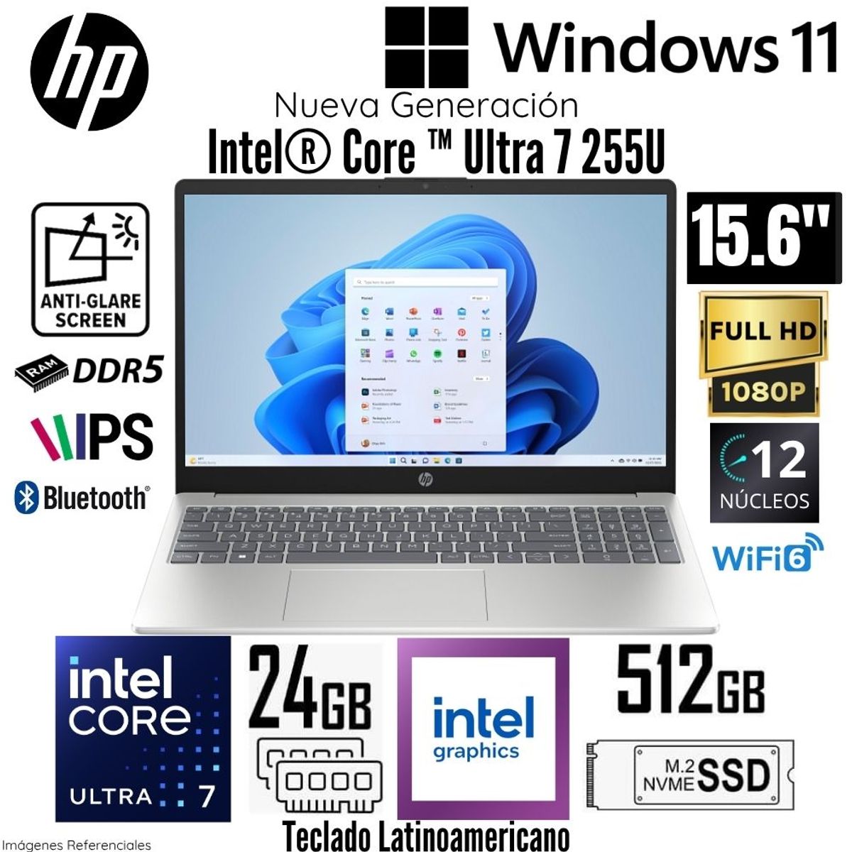 HP - Laptop HP 15-FD2373LA Intel Core Ultra 7 255U 24GB RAM 512GB SSD 15.6"  FHD - Plateado