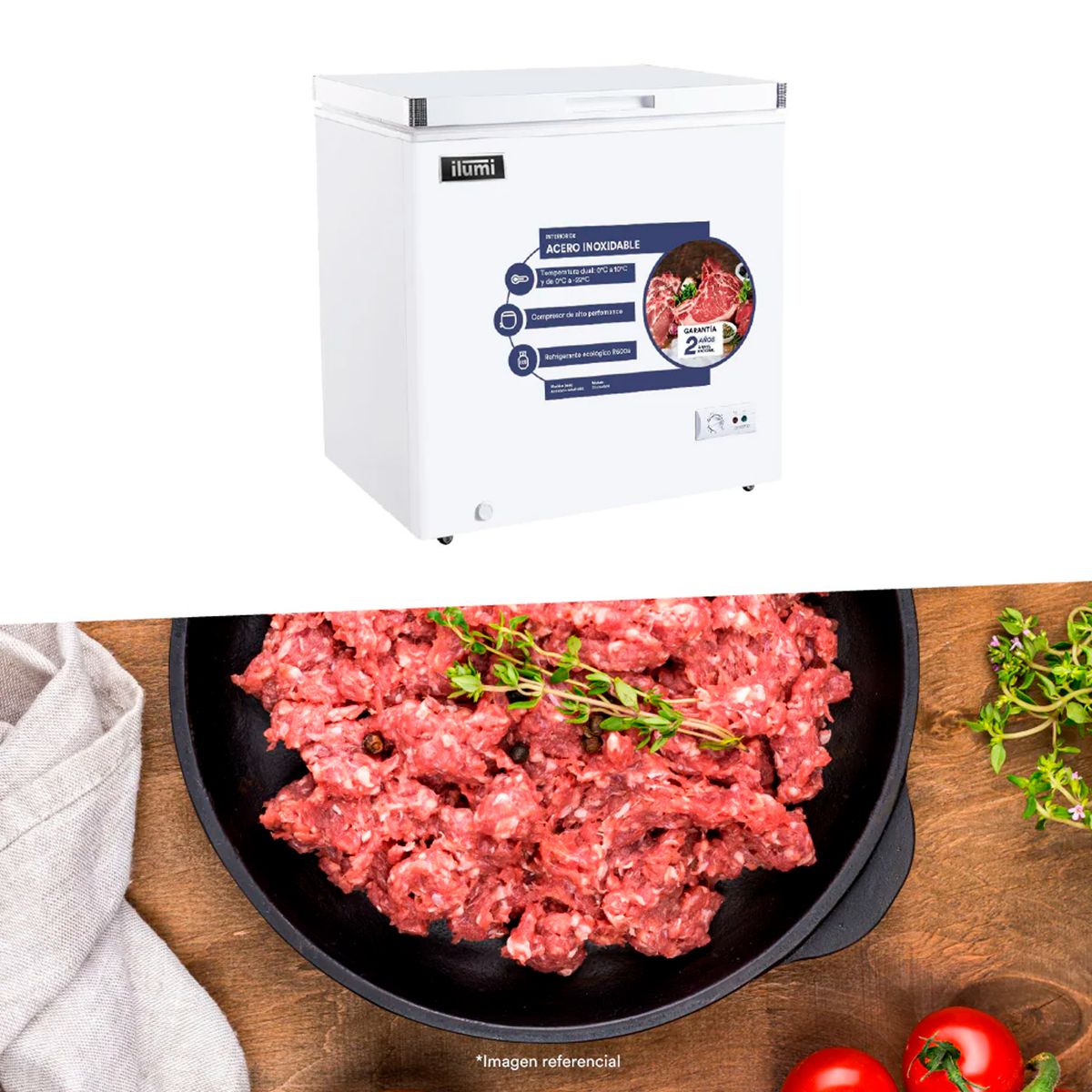 ILUMI - TFI-1100WH - Congelador Con Tina De Acero Inoxidable 110Lt Blanco Ilumi