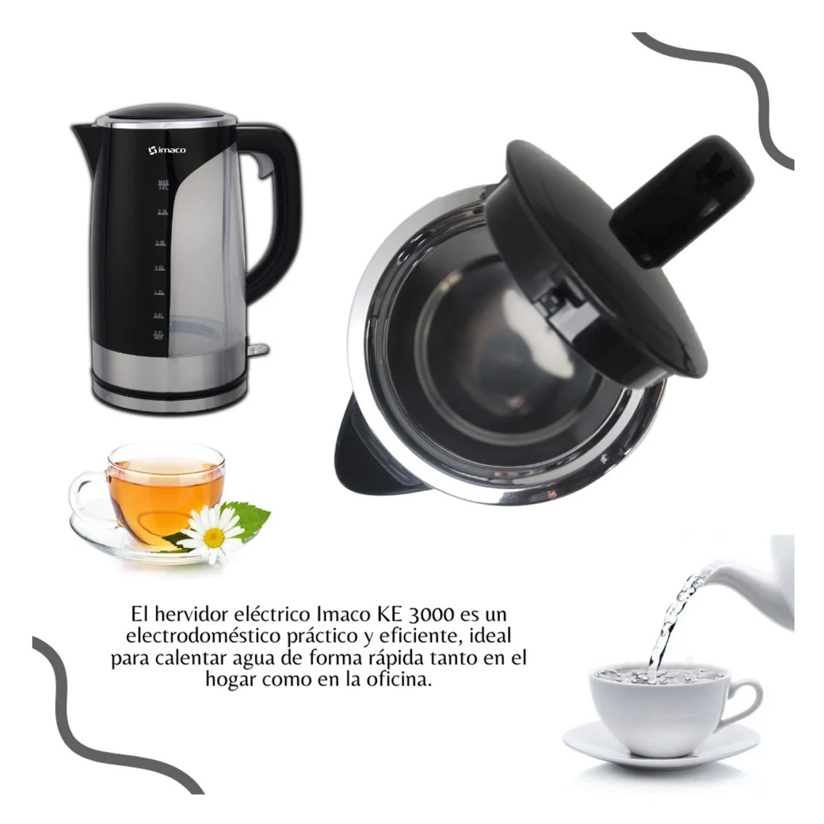 IMACO - Hervidor Imaco Plastico Color Negro Ke3000 3.0L