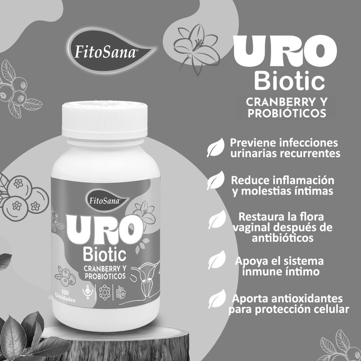 FITOSANA - URO BIOTIC FITOSANA CRANBERRY PROBIOTICOS SALUD INTIMA Y URINARIA - FRASCO 100U