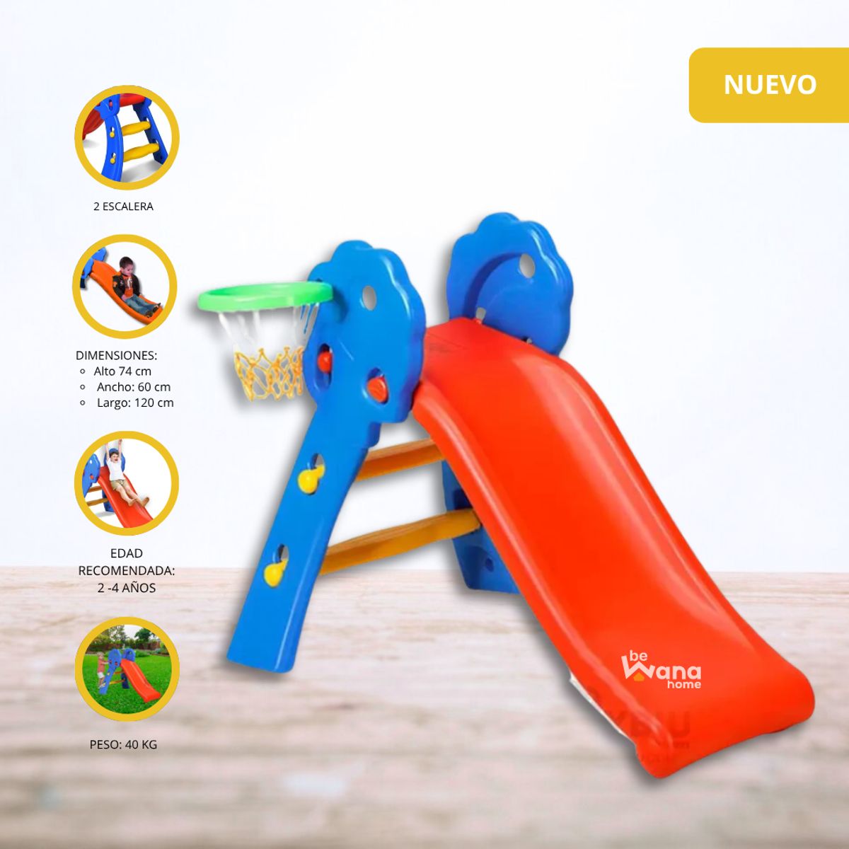 EVERBEST - Tobogán con Canasto para Niños  «RIDERE» Red