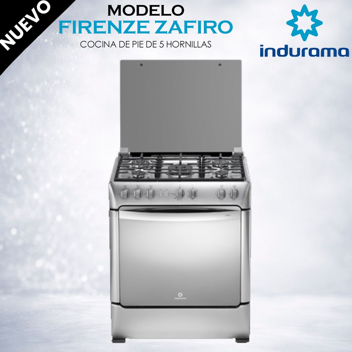 INDURAMA - FIRENZE ZAFIRO CROMA - Cocina De Pie 1 Horno 5 Hornillas nox 32" Grill Indurama