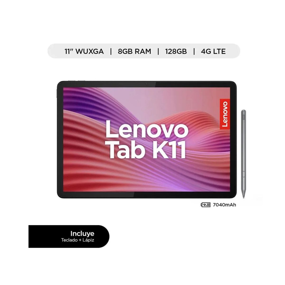 LENOVO - Tablet Lenovo Tab K11 11" WUXGA 90Hz 8GB RAM 128GB 4G LTE Android 13 Luna Grey  ZADK0113PE