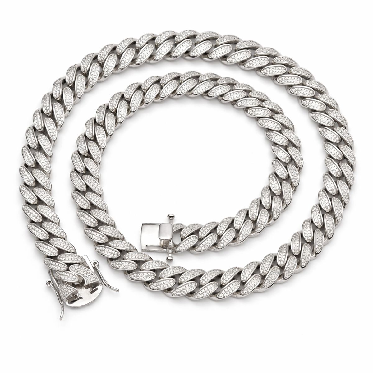 GENERAL - Cadena Cubana Miami Iced Out de Acero Inoxidable 14 mm