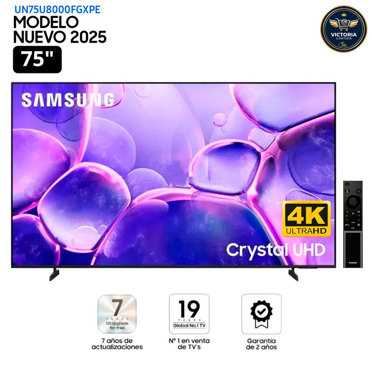 SAMSUNG - Televisor Samsung 75 Pulg. Crystal Smart Tizen TV UHD 4K UN75U8000FG-Modelo Nuevo