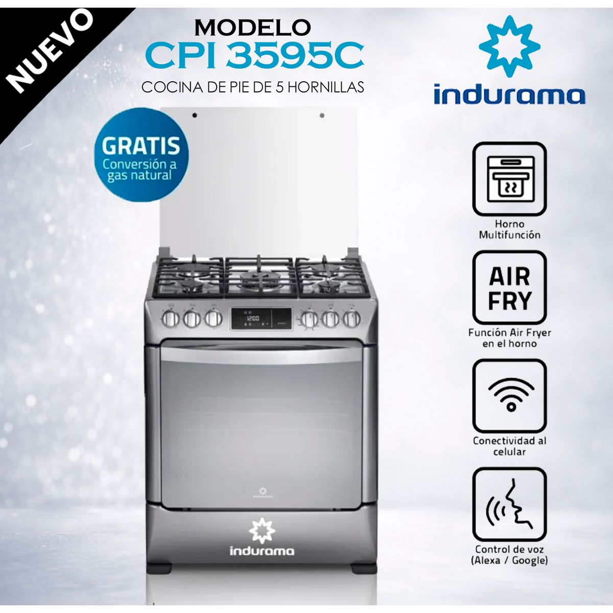 INDURAMA - CPI-3595C - Cocina Smart 30 Pulgadas 5 Hornillas Croma Indurama